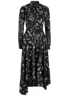 High Compelling Western Printed Satin Midi Dress In Black And White