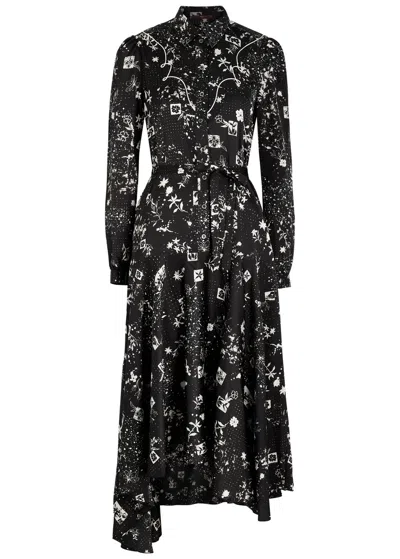 High Compelling Western Printed Satin Midi Dress In Black And White