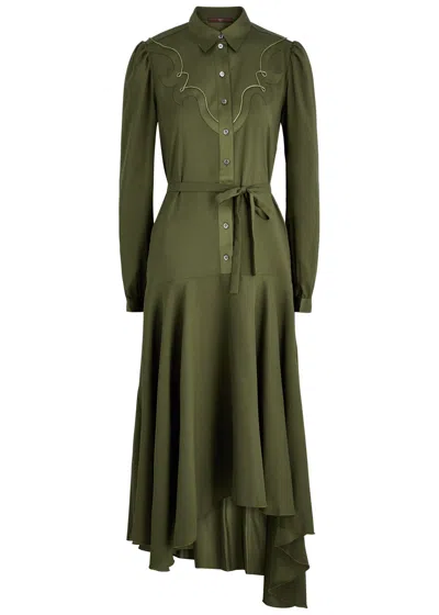 High Compelling Western Satin Midi Dress In Khaki