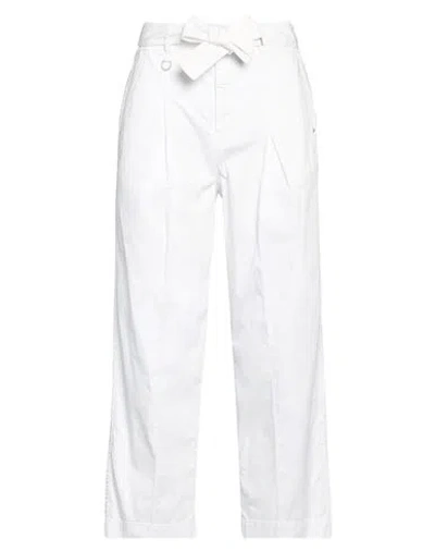 High Courteous Woman Pants White Size 10 Cotton, Elastane In Yellow