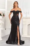 High Couture Hc1003 Long Fitted Corset Formal Applique Prom Dress In Black
