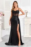 High Couture Hc1004 Pleated Long Formal Applique Corset Prom Dress In Black