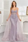 High Couture Hc1009 Prom Fitted Long Formal Beaded Overskirt Evening Gown In Purple