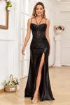 High Couture Hc1010 Long Pleated Formal Lace Applique Prom Dress In Black