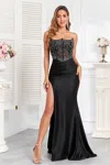 High Couture Hc1014 Beaded Corset Long Formal Fitted Prom Dress In Black