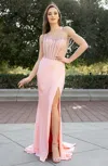 High Couture Hc1016 Beaded Long Formal Fitted Slit Evening Prom Dress In Pink