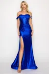High Couture Hc1019 Fitted Formal Long Pleated Prom Dress In Blue