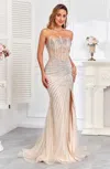 High Couture Hc2409 Prom Fitted Long Formal Beaded Corset Evening Gown In Neutral