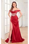 High Couture Mj1001 Beaded Slit Long Formal Corset Prom Dress In Red