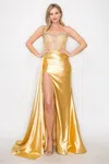 High Couture Mj1004 Long Formal Beaded Corset Prom Gown In Gold