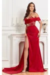High Couture Mj1005 Fitted Prom Long Formal Beaded Slit Evening Gown In Burgundy
