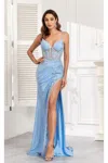 High Couture Mj1012 Prom Long Corset Fitted Sequin Formal Evening Gown In Blue