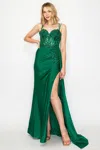 High Couture Mj1014 Prom Long Corset Slit Fitted Formal Dress In Green