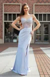 High Couture Mj1023 Long Slit Beaded Formal Prom Dress In Blue