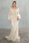 High Couture Nr2207 Long Sleeve Formal Fitted Evening Dress In Neutral