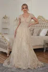 High Couture Nr2208 Long Cap Sleeve Prom Ball Gown In Neutral