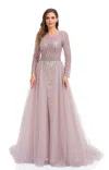 High Couture Nr2214 Long Sleeve Prom Formal Evening Gown In Pink