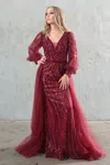 High Couture Nr2216 Fitted Long Overskirt Formal Evening Lace Dress In Red