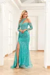 High Couture Nr2222 Long Formal Fitted Prom Dress In Blue