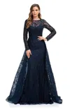 High Couture Nr2224 Long Sleeve Formal Evening Dress In Blue