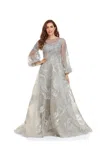 High Couture Nr2226 Prom Long Sleeve Formal A Line Ball Gown In Gray