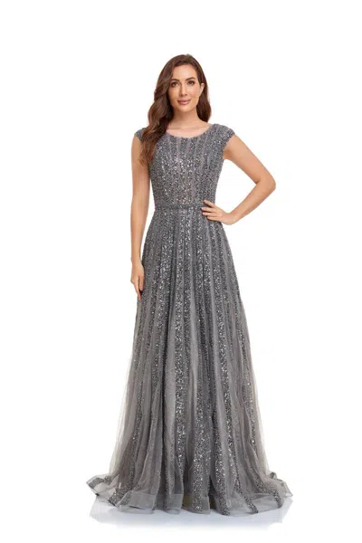 High Couture Nr2228 Prom Long Cap Sleeve A Line Ball Gown In Gray