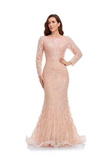 High Couture Nr2229 Long Sleeve Beaded Formal Dress In Pink