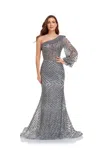 High Couture Nr2231 Prom Long One Shoulder Formal Dress In Gray