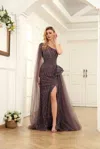 High Couture Nr2235 Long One Shoulder Formal Prom Dress In Brown