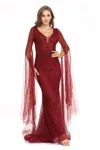 High Couture Nr2242 Long Sleeve Formal Evening Dress In Burgundy