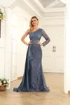 High Couture Nr2264 Prom Long One Shoulder Formal Dress In Blue