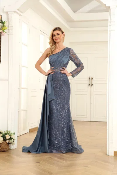 High Couture Nr2264 Prom Long One Shoulder Formal Dress In Blue