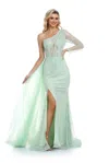 High Couture Nr2266 Long One Shoulder Formal Beaded Prom Dress In Green