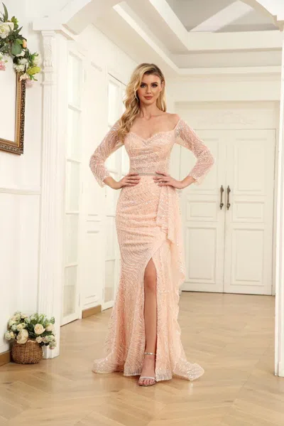 High Couture Nr2269 Long Off Shoulder Formal Prom Dress In Pink