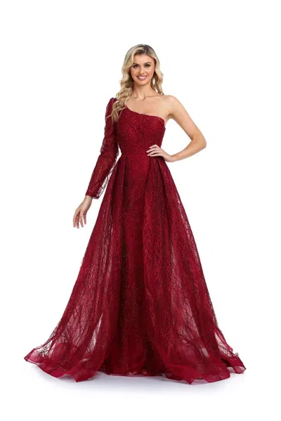 High Couture Nr2272 Long One Shoulder Formal Prom Dress In Burgundy