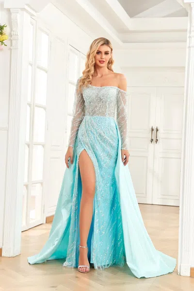 High Couture Nr2273 Prom Long One Shoulder Formal Dress In Blue