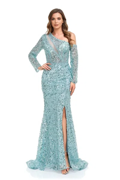 High Couture Nr2278 Long Formal Sequin Evening Dress In Blue