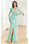 High Couture Nr2284 Fitted Long Ruffle Sequin Formal Evening Dress In Green