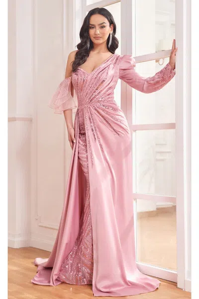 High Couture Nr2290 Overskirt Long Floral Formal Evening Fitted Dress In Pink