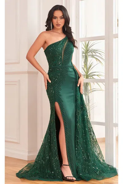 High Couture Nr2294 Formal Beaded Long Overskirt Prom Dress In Green