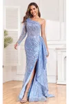 High Couture Nr2302 Fitted Long Sequin Formal Evening Dress In Blue