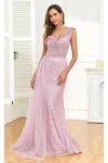 High Couture Nr2303 Fitted Long Overskirt Beaded Formal Sequin Evening Dress In Purple