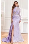 High Couture Nr2311 Long Ruffle Slit Formal Beaded Evening Dress In Purple