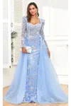 High Couture Nr2312 Long Floral Lace Formal Evening Dress In Blue