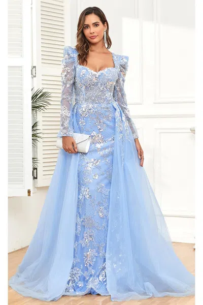 High Couture Nr2312 Long Floral Lace Formal Evening Dress In Blue
