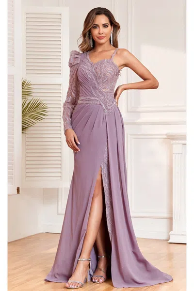 High Couture Nr2313 Fitted Slit Formal Long Evening Beaded Dress In Purple