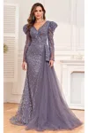 High Couture Nr2314 Fitted Long Evening Lace Sequin Dress In Purple