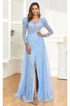 High Couture Nr2331 Fitted Formal Long Evening Beaded Dress In Blue