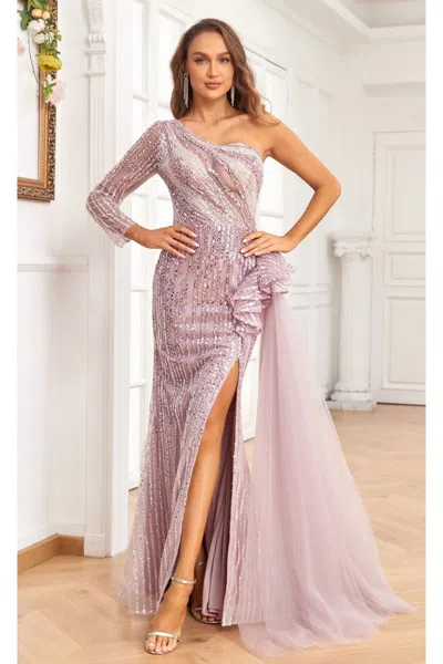 High Couture Nr2335 Beaded Long Slit Formal Evening Dress In Pink