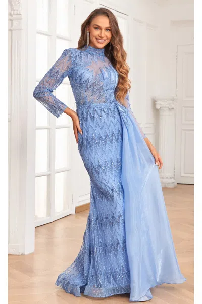High Couture Nr2336 Beaded Long Formal Evening Dress In Blue
